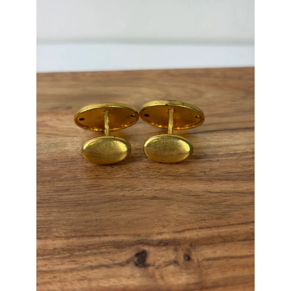 Vintage Curved Cufflinks Gold Oval Etched Victorian Revival Formal Wedding Metal